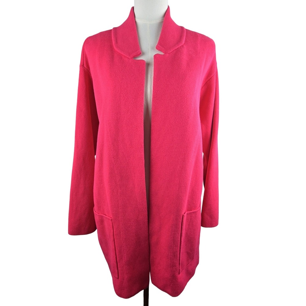 Talbots Cardigan Sweater Women 1X Pink Open Front Shawl Collar Knit Plus